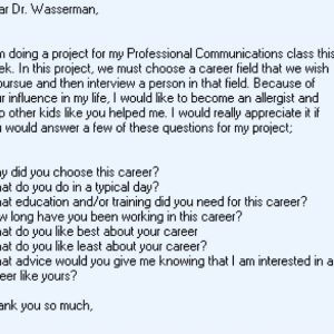 Life Changing and Career Deciding Letter to Dr. Wasserman